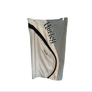 Hurley Board Shorts Spellout Mens Gray Beige Trunks Shorts Sz 36??